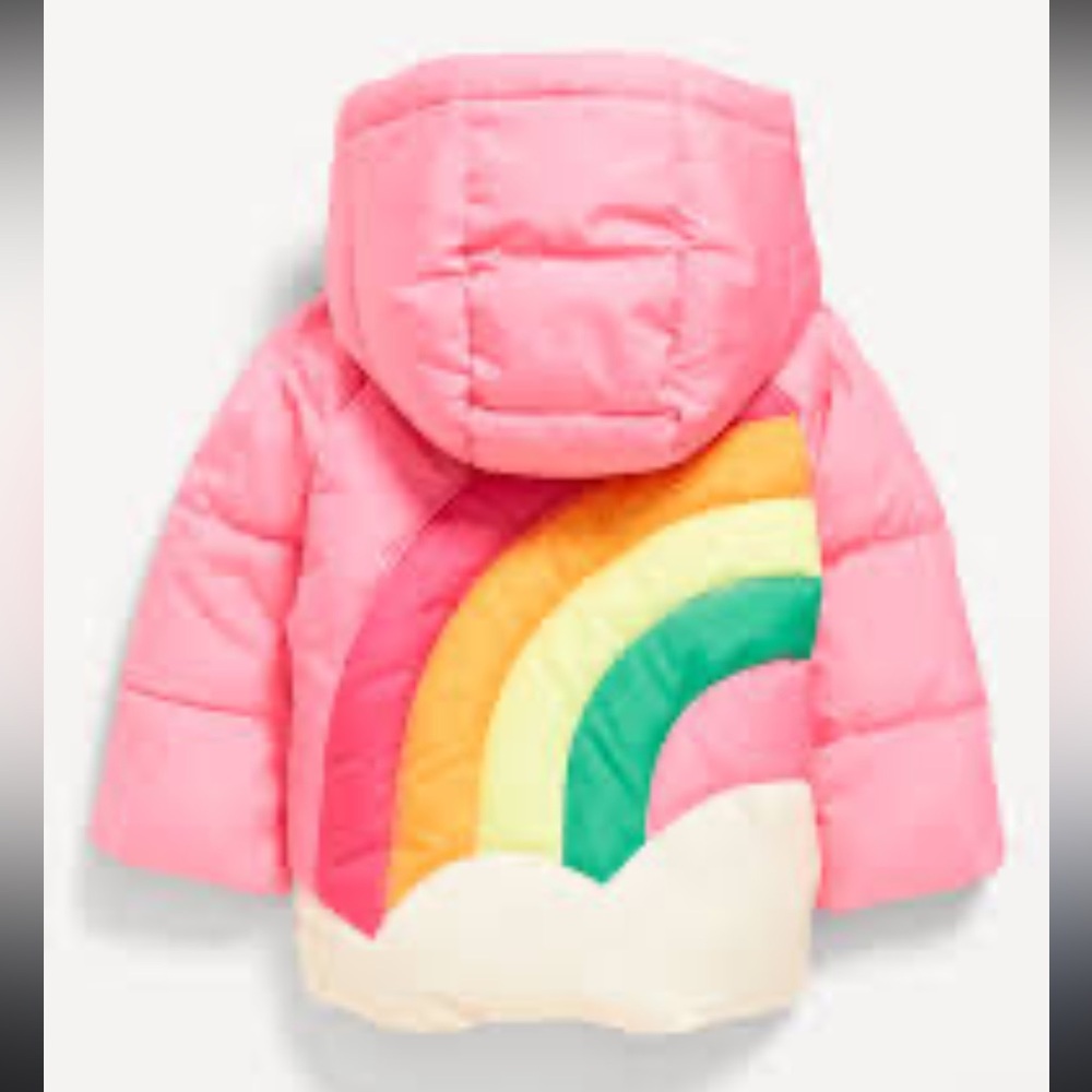 Old Navy Water Resistant Quilted Graphic Hooded Puffer Coat Pink Sz 6-12 months